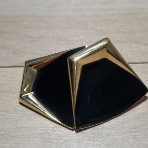 Vintage Monet Gold Tone and Black Enamel Clip-On's